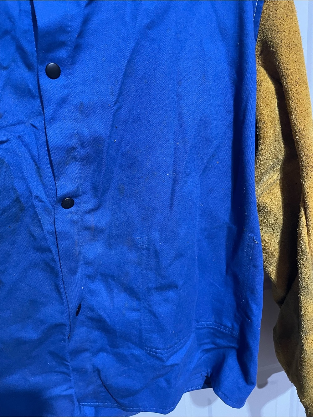 Men's Welding Jacket in Blue with Yellow Leather Sleeve Panels - Picture 6 of 13